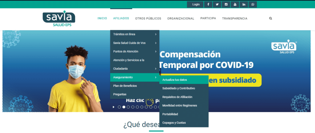 dónde actualizar datos savia salud